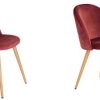 Ensemble de 2 chaises longues en tissu de velours rétro, chaises de salle à manger rembourrées avec pieds en métal, salon de style salle à manger en bois, mobilier de bureau moderne (Rouge)