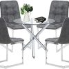 Ensemble de Salle à Manger Moderne avec Table Ronde en Verre et 4 chaises Shepping pour Salle à Manger, Cuisine, Salon (Table Ronde + Quatre chaises) (Table Ronde + Quatre chaises à Archet)