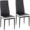 Flyelf Lot de 2 Chaises de Salle à Manger, Dossier Haut Siège Large, Meubles de Salle à Manger de Cuisine, Cuir + Acier Inoxydable (Noir-Blanc, 2)