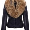 Geschallino Veste en Cuir PU Femme, Veste avec Poches Zippées, Floral Veste Courte pour Automne, Printemps