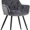 Greneric - 1 chaise de salle à manger en tissu velours avec dossier, pieds en métal noir, design retro, accoudoirs - Gris