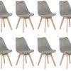 H.J WeDoo Chaises Salle à Manger Lot de 8 Chaises Scandinaves, Chaise Design Rembourrée Chaises de Cuisine, Pieds en Bois de Hêtre Massif, Gris