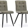 HNNHOME Cubana Lot de 2 chaises de salle à manger HNNHOME Cubana Lot de 2 chaises de salle à manger rembourrées pour cuisine, salle à manger, pieds en acier noir, chaise de salon, chaise de réception (sauge, tissu)