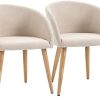 HOMCOM Chaises de Visiteur Design scandinave - Lot de 2 chaises - Pieds inclinés effilés Bois Caoutchouc - Assise Dossier accoudoirs ergonomiques Aspect Lin Beige