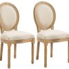 HOMCOM Lot de 2 chaises de Salle à Manger - HOMCOM Lot de 2 chaises de Salle à Manger - Chaise de Salon médaillon Style Louis XVI - Bois Massif sculpté, patiné - Aspect Lin Beige