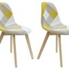 HOME DECO FACTORY Lot de 2 Chaises Patchwork, Hêtre, Jaune, 58x86,5x47 cm