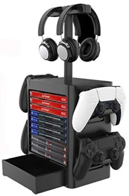 HUAYUWA Tour de rangement de jeu pour Sony PlayStation 5 Noir Compatible avec PS5/PS4/Xbox One/Nintendo Switch