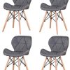 Injoy Life Lot de 4 chaises de salle à manger modernes avec pieds en bois massif, style rétro, en tissu de lin pour salon, salle à manger, chambre à coucher, bureau, café