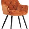 JYMTOM Chaise de salle à manger en velours épais avec siège rembourré Bar, salon Chaise d’angle avec pieds en métal, accoudoirs et dossier, orange