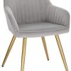 Lestarain Chaise de Salle à Manger(1 pièce) avec Dossier et Accoudoir,Chaise de Cuisine Moderne Fauteuil Scandinave Assise en Velours et Pieds en Métal,Gris Clair