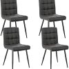 Lestarain Lot de 4 Chaises de Salle à Manger Rétro Chaises de Cuisine Chaises de Salon Rembourrée en Velours,Pieds en métal,Chaises avec Dossier Gris Foncé