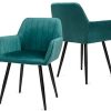 Lot de 2 chaises de salle à manger en velours Lot de 2 chaises de salle à manger en velours - Avec accoudoirs et pieds en métal - Pour la salle à manger, le salon, la chambre à coucher - Charge maximale : 115 kg - Vert