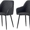 Lot de 2 chaises de salon, salle à manger en PU - Couleur au choix - Design rétro - Chaise avec dossier - Pieds en métal - Noir