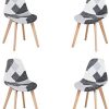 Lot de 4 Chaise Patchwork Design Rétro,Chaises de Salle à Manger rembourrées avec Pieds en hêtre,Convient pour Salle à Manger Restaurant Salon(Gris)
