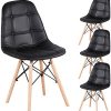 Lot de 4 chaises de salle à manger en cuir synthétique capitonné avec boutons et pieds en bois pour salle à manger, chambre à coucher, salon