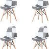 Lot de 4 chaises de salle à manger en mosaïque de style scandinave moderne avec patchwork et chaises en bois massif de style scandinave (noir)