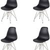 Lot de 4 chaises de salle à manger modernes de style européen avec pieds en bois et peinture respectueuse de l'environnement, noir, blanc (noir)