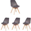 Lot de 4 chaises de salle à manger scandinaves - Loisir moderne en velours de Siglo - Chaises rétro en bois de hêtre massif en tulipe - Gris