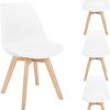 Lot de 4 chaises tulipe de salle à manger, cuisine, bar, assise avec pieds en bois de hêtre, bureau, blanc