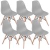 Lot de 6 chaises de salle à manger Mübbles Moderne du milieu du siècle Chaise de cuisine en plastique avec pieds en bois pour salle à manger, chambre à coucher, salon gris