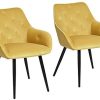 MEUBLE COSY Lot de 2 Chaise Salle à Manger Scandinaves en Velours Jaune Fauteuil Salon Design avec Accoudoirs, 56x59x75cm