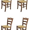 Tommychairs - Set 4 chaises Savoie pour Cuisine, Bar et Salle à Manger, Robuste Structure en Bois de hêtre peindré en Couleur Noyer et Assise en Paille