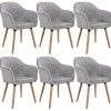WOLTU 6 X Chaises de Salle à Manger Chaise de Cuisine Gris Clair,Chaises de Chambre Chaise de réunion en Velours et Bois Massif BH95hgr-6