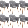 WOLTU Chaises de Salle à Manger Gris Clair Lot de 6 Chaise de Cuisine/Loisirs Assise en Lin et Pieds en Bois Massif,BH94hgr-6
