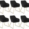 WOLTU Lot de 6 Chaises de Salon Chaises de Cuisine en Velours et métal,Chaises de Salle à Manger Noir BH246sz-6