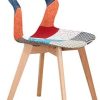 WV LeisureMaster Lot de 4 chaises de salle à manger en patchwork scandinave avec pieds en bois massif pour salon et cuisine