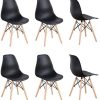 WV LeisureMaster Lot de 6 chaises de salle à manger en ABS avec pieds en bois (noir, 6)