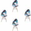 WV LeisureMaster – Lot de 4 chaises de salle à manger nordique classique scandinave, tissu en lin, pieds en bois de hêtre massif, convient pour salle à manger, salon (bleu, 4)