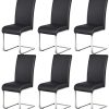 Yaheetech Lot de 6 Chaises de Salle à Manger en Simili cuir Capacité 135 kg Hauteur Assise Rembourré 50cm Noir