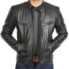 510SlodR4nL._AC_.jpg Veste en Cuir Véritable de Style de Motard pour Hommes Zip Up Manteau Matelassé Ron Noir