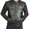 51oOaSu5LDL._AC_.jpg Veste en Cuir Véritable de Style de Motard pour Hommes Zip Up Manteau Matelassé Ron Noir