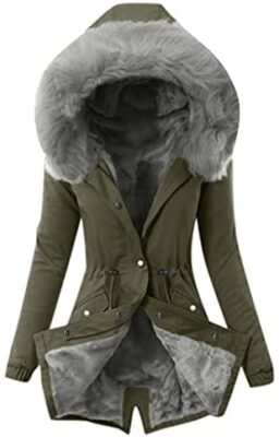 CCOOfhhc Veste d'hiver chaude pour femme - Parka de mi-saison avec capuche - Imperméable et respirante - Longue veste fonctionnelle pour l'hiver - Fourrure chaude - Grandes tailles