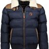 Geographical Norway ABRAMOVITCH Men - Veste Chaude Homme Tissu Impermeable - Manteau Epais Capuche Fourrure Outdoor - Blouson Doudoune Matelasse Hiver Exterieur Parka Hommes
