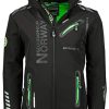 Geographical Norway ROYAUTE MEN - Veste Softshell Homme Impermeable - Geographical Norway ROYAUTE MEN - Veste Softshell Homme Impermeable - Manteau À Capuche Outdoor - Blouson Coupe Vent Tactique Resistant Hiver - Activites En Exterieur Noir / Vert 5XL