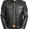 Veste en Cuir Véritable de Style de Motard pour Hommes Veste en Cuir Véritable de Style de Motard pour Hommes Zip Up Manteau Matelassé Ron Noir