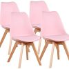 1 lot de 4 ou 6 chaises de salle à manger de couleur scandinave avec coussin en polyuréthane et pieds en hêtre (rose)