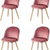 1234 Lot de 4 chaises de salle à manger rétro 1234 Lot de 4 chaises de salle à manger rétro en tissu velours avec pieds en métal style bois pour la maison, le salon et le bureau (rose)