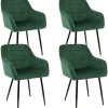 BlueOcean Furniture Lot de 4 chaises de salle à manger rembourrées en velours avec dossier et pieds en métal pour chambre à coucher (Vert, 4 pièces)