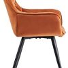 313CwxM4c2L._AC_.jpg Greneric - 1 chaise de salle à manger en tissu velours avec dossier, pieds en métal noir, design retro, accoudoirs - Orange