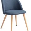 31AtSv6RdsS._AC_.jpg Mc Haus SOFI - Lot de 2 chaises salle à manger siège rembourré en tissu couleur bleu acier salon style scandinave et pieds en métal à effet bois 49x46x77cm