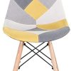 EGOONM Lot de 6 Chaise de Salle à Manger Multicolor Patchwork,Chaises en Tissu de Lin Loisirs Salon,Chaises avec Dossier à Coussin Souple (Jaune-6)