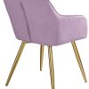 41D0Cb9DWqL._AC_.jpg TecTake 800861 Lot de 2 Chaises de Salle à Manger Effet Velours Scandinave Pieds en Acier Dorés Élégant avec Accoudoirs – Diverses Couleurs (Rose)