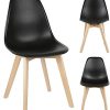 Lot de 4 Chaises de Salle Manger Scandinave, Siège en Plastique PP et Pieds en Bois de Hêtre, Chaises de Salle à Manger Moderne pour Cuisine, Salle à Manger, Salon (Noir, 4)