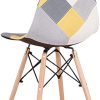 EGOONM Lot de 6 Chaise de Salle à Manger Multicolor Patchwork,Chaises en Tissu de Lin Loisirs Salon,Chaises avec Dossier à Coussin Souple (Jaune-6)
