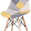 EGOONM Lot de 6 Chaise de Salle à Manger Multicolor Patchwork,Chaises en Tissu de Lin Loisirs Salon,Chaises avec Dossier à Coussin Souple (Jaune-6)