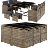51BP9bvZ1UL._AC_.jpg TecTake Salon de Jardin en Résine Tressée 10 Places Housse de Protection 6 Fauteuils 4 Tabourets 1 Table